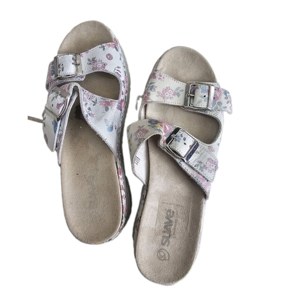 Suave Comfort Floral Leather Sandals Women's EU 39 White Pink Double Buckle...